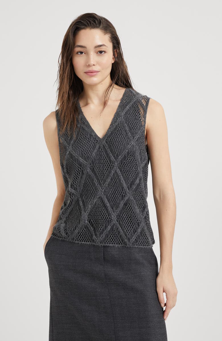 Brunello Cucinelli Precious Argyle Embroidery T-shirt, Alternate, color, 