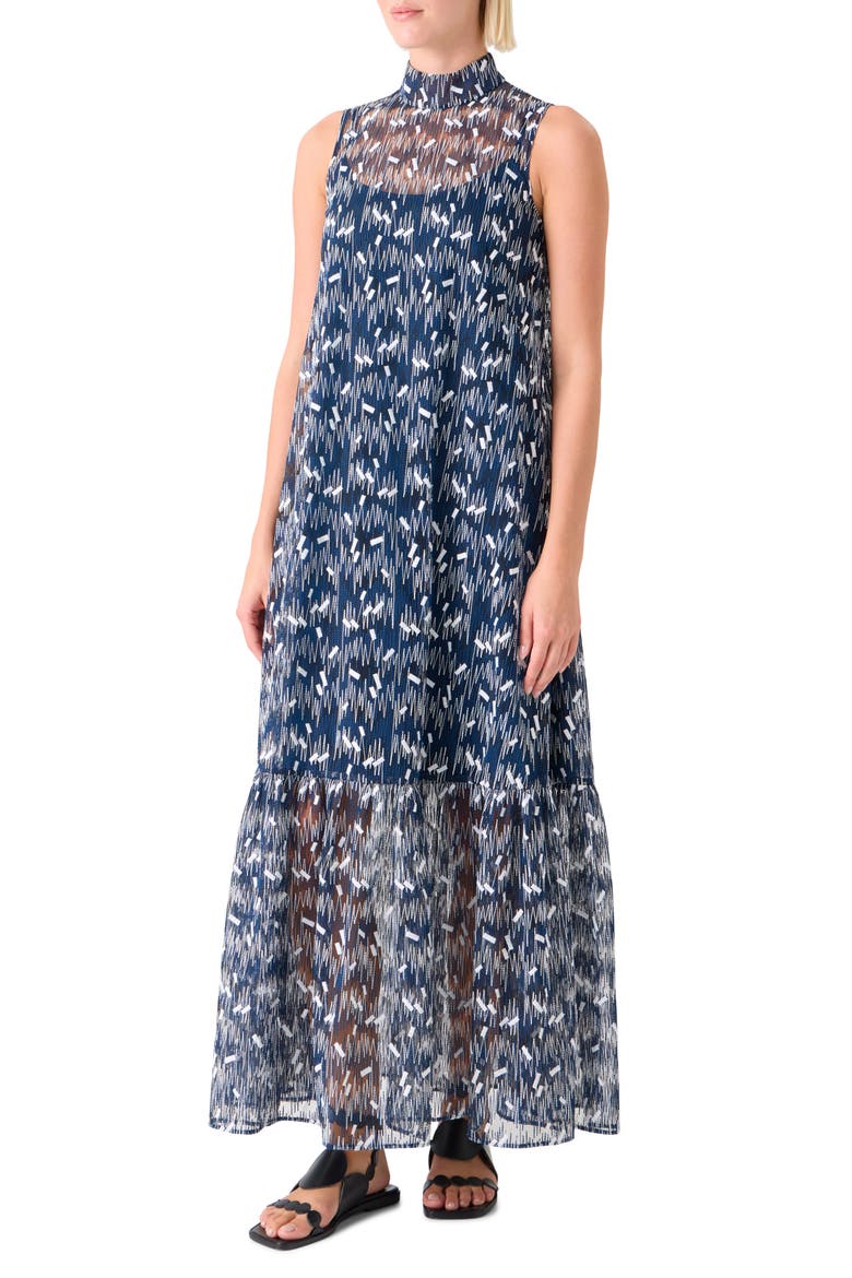 Embroidered Tulle A-line Dress, Alternate, color, DARK BLUE-CREAM