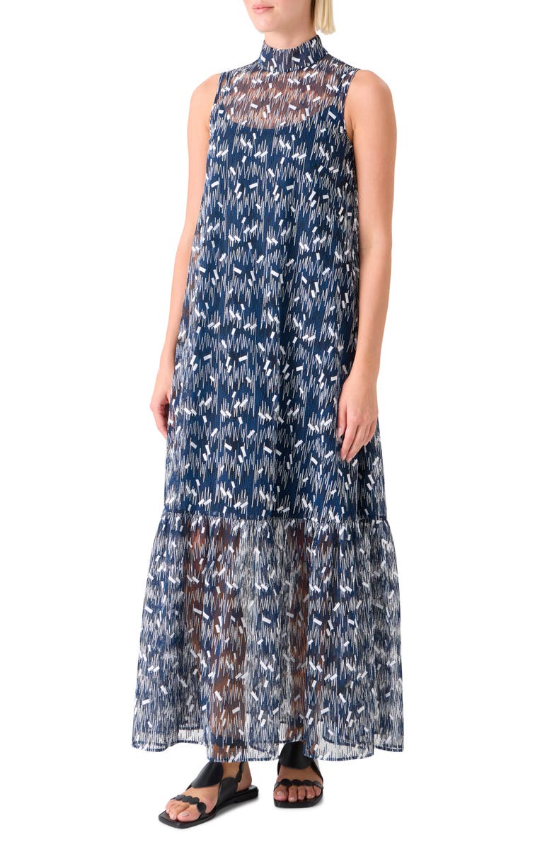Akris punto Embroidered Tulle A-line Dress, Alternate, color, Dark Blue-Cream