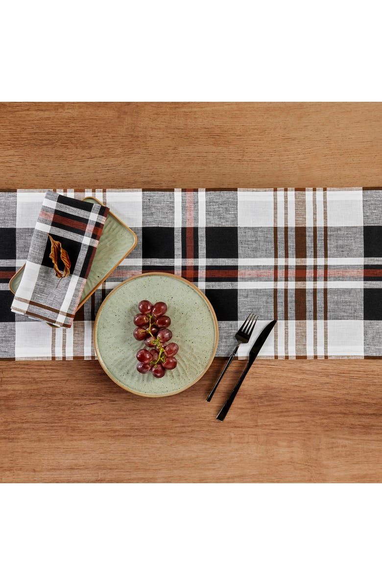 Solino Home Linen Table Runner - Oxford Plaid, Alternate, color, Black Oxford