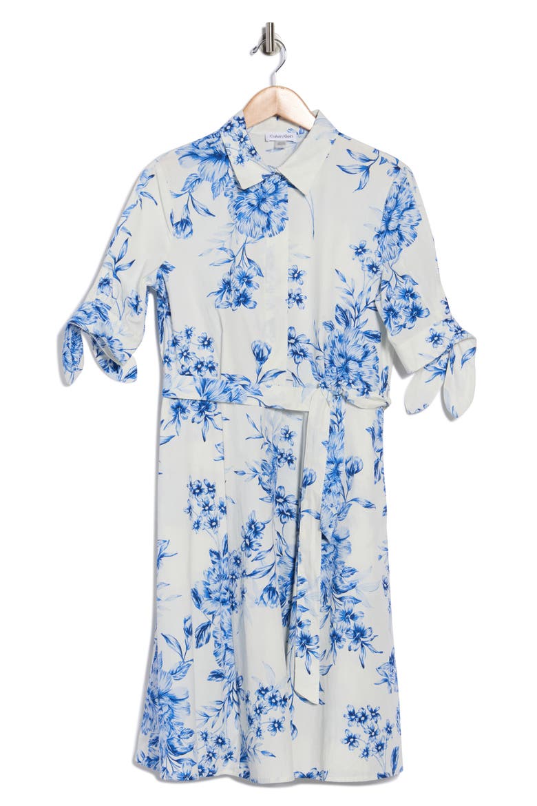 Floral Short Sleeve Cotton Shirtdress, Alternate, color, CHAMBRAY MULTI