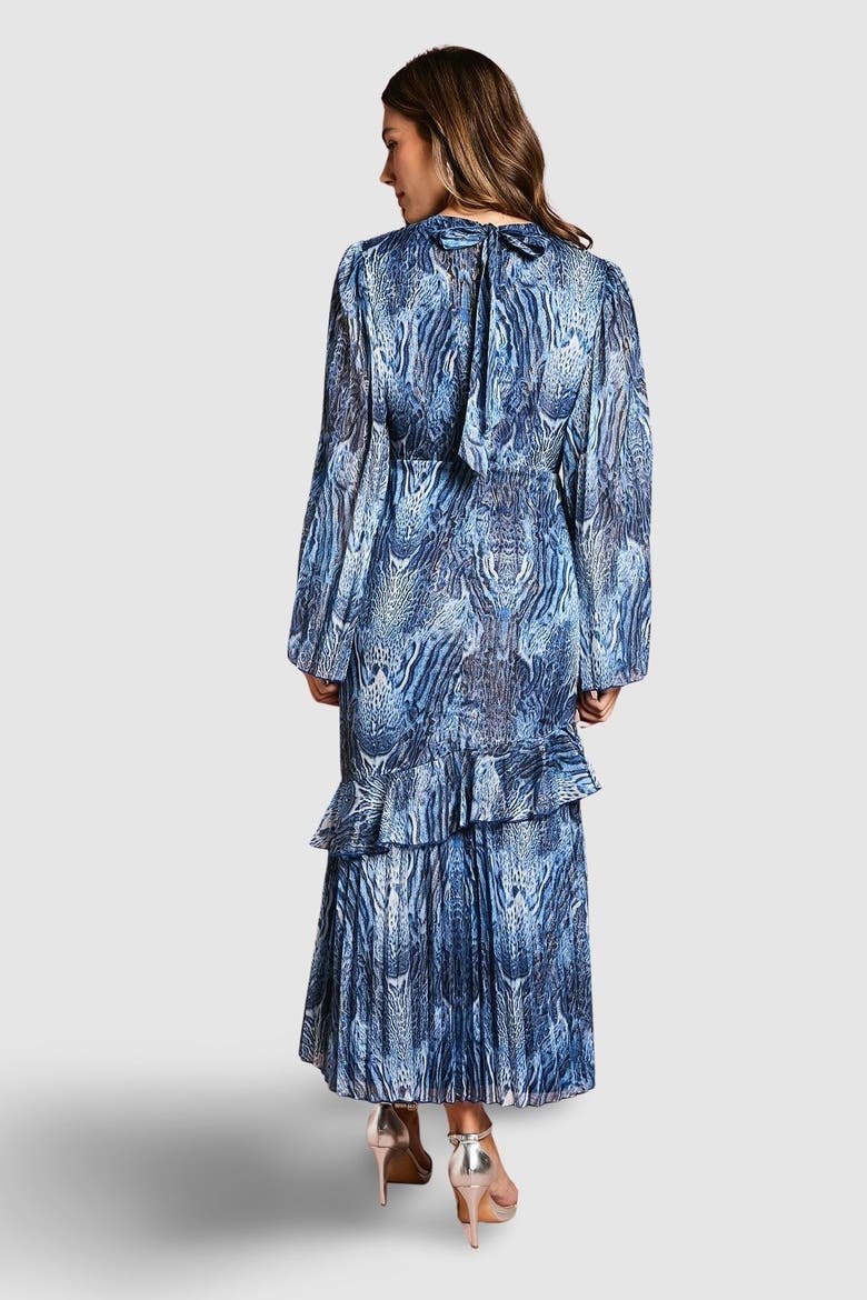 Flare Sleeve Animal Print Midi Dress, Alternate, color, Blue