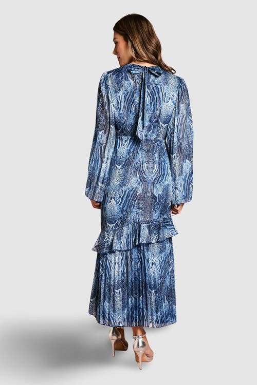Coast Flare Sleeve Animal Print Midi Dress In Blue