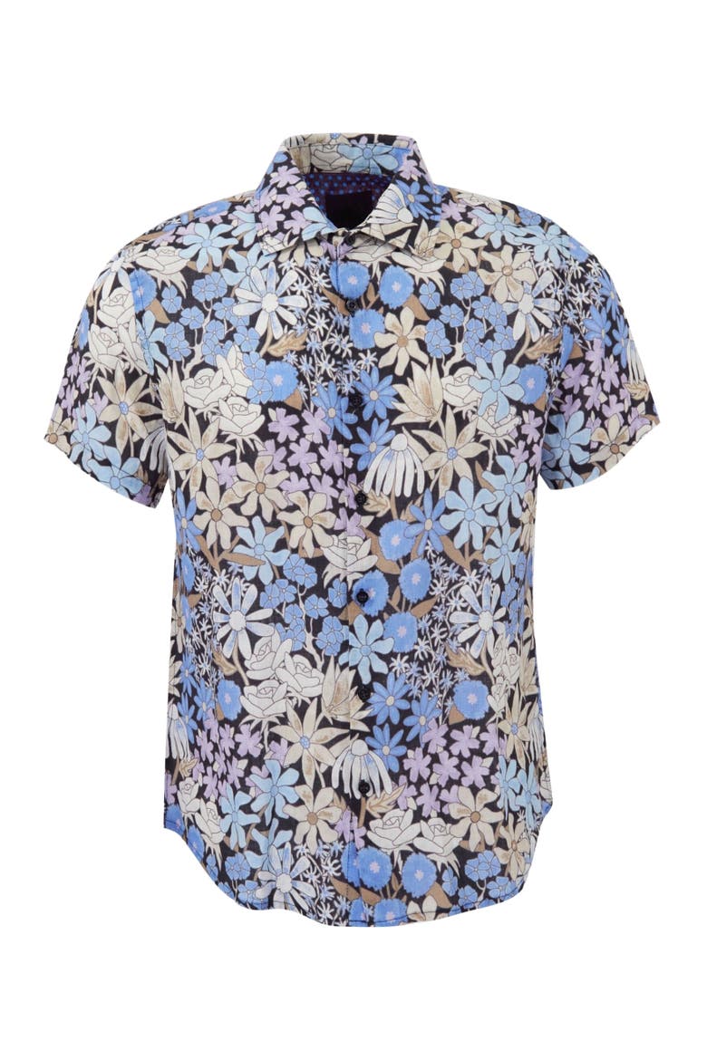 Rough Floral Short Sleeve Fine Linen Shirt, Alternate, color, ROUGH FLORAL BLACK