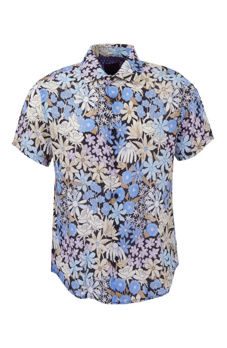 Lords of Harlech Rough Floral Short Sleeve Fine Linen Shirt, Alternate, color, Rough Floral Black