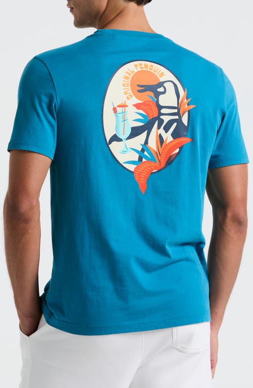 Original Penguin Camp Eco Viscose Graphic T-shirt In Blue Wing Teal