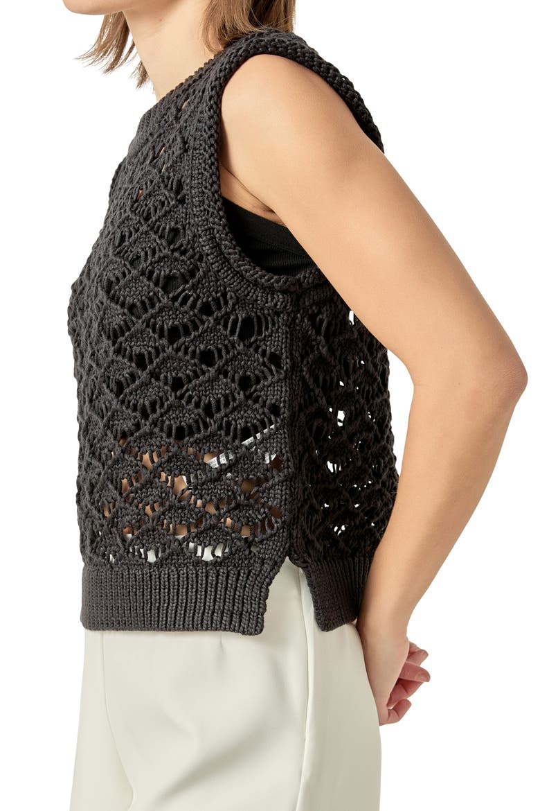 Open Knit Sleeveless Sweater, Alternate, color, BLACK