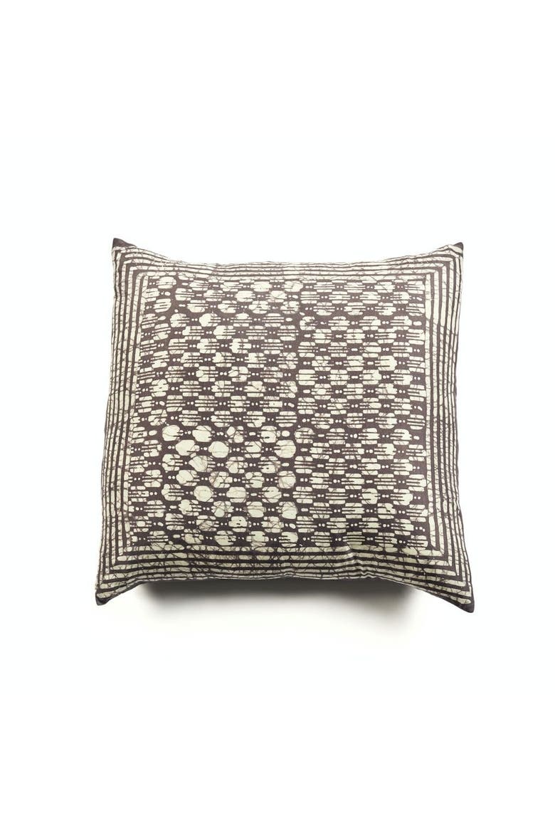 Oasis Charcoal Hand Crafted Wax Block Print Mulberry Silk Pillow - Cover Only, Main, color, Black/Charcoal