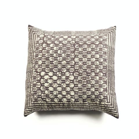 Oasis Charcoal Hand Crafted Wax Block Print Mulberry Silk Pillow - Cover Only