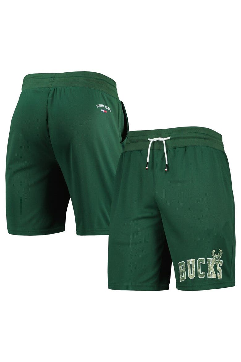 Men's Tommy Jeans Hunter Green Milwaukee Bucks Mike Mesh Basketball Shorts, Main, color, Hunter Green