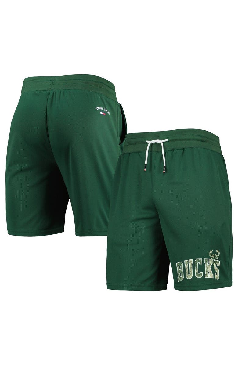 TOMMY JEANS Men's Tommy Jeans Hunter Green Milwaukee Bucks Mike Mesh Basketball Shorts, Main, color, Hunter Green