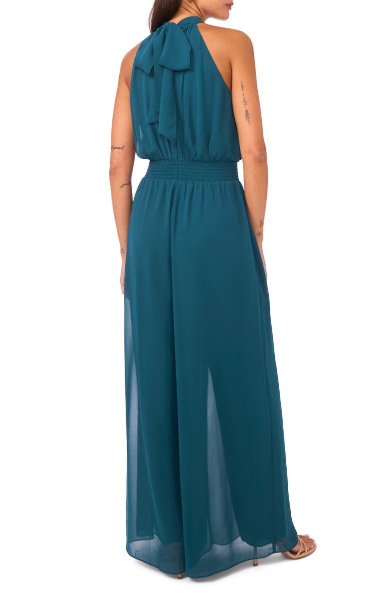 Vince Camuto Tie Neck Chiffon Overlay Wide Leg Jumpsuit, Alternate, color, Deep Teal