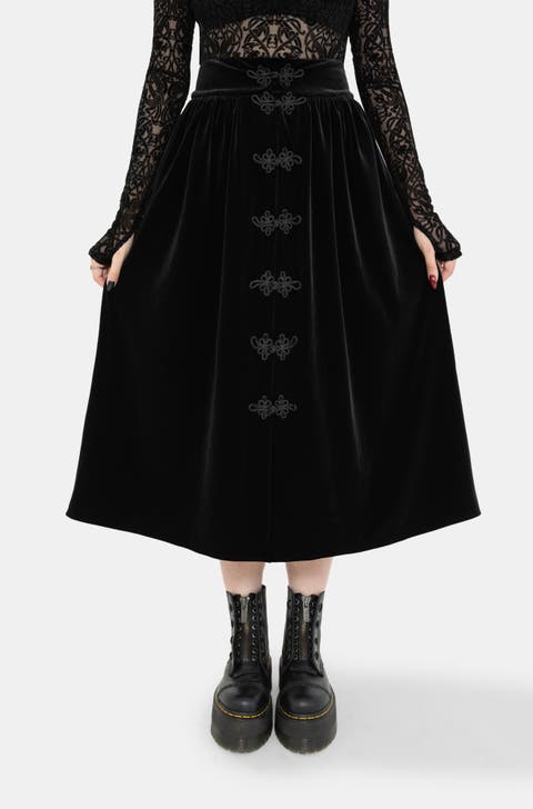 Nova Velour Frog Closure Midi Skirt