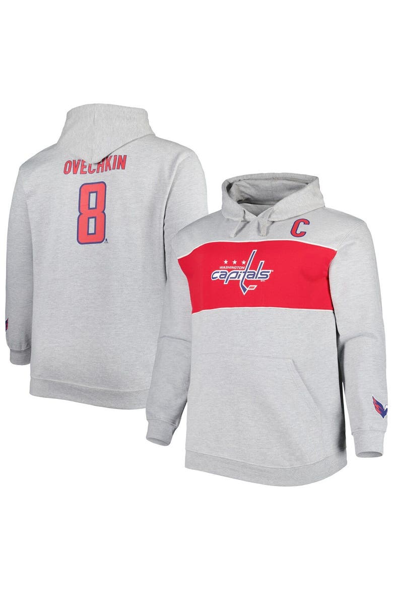 Men's Alexander Ovechkin Heather Gray Washington Capitals Big & Tall Player Pullover Hoodie, Main, color, Heather Gray
