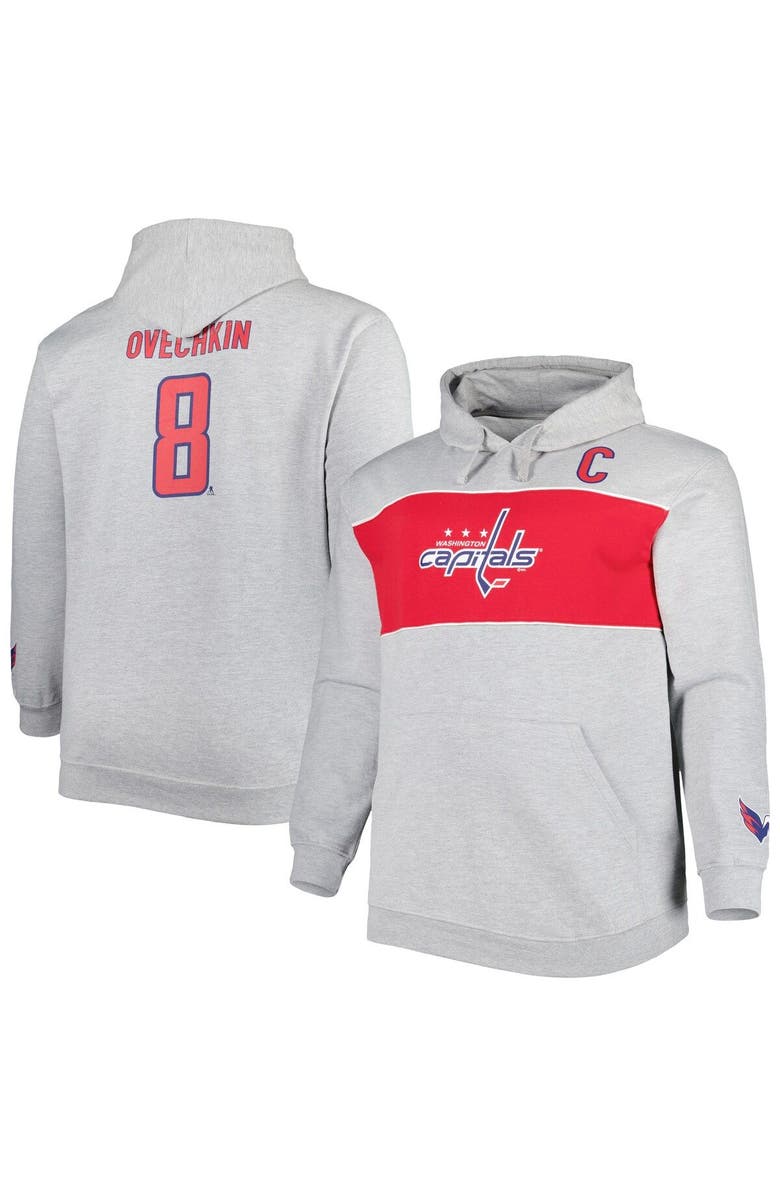 PROFILE Men's Alexander Ovechkin Heather Gray Washington Capitals Big & Tall Player Pullover Hoodie, Main, color, Heather Gray