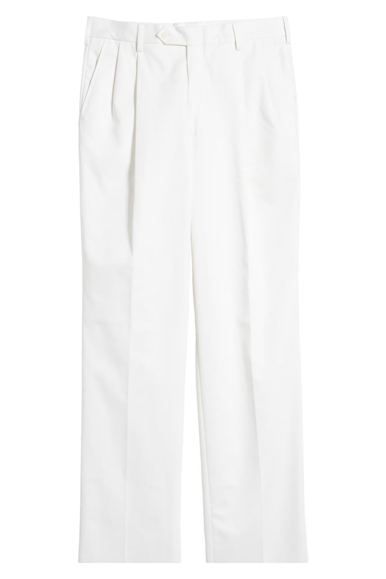 Classic Fit Pleated Cotton Twill Trousers, Alternate, color, WHITE