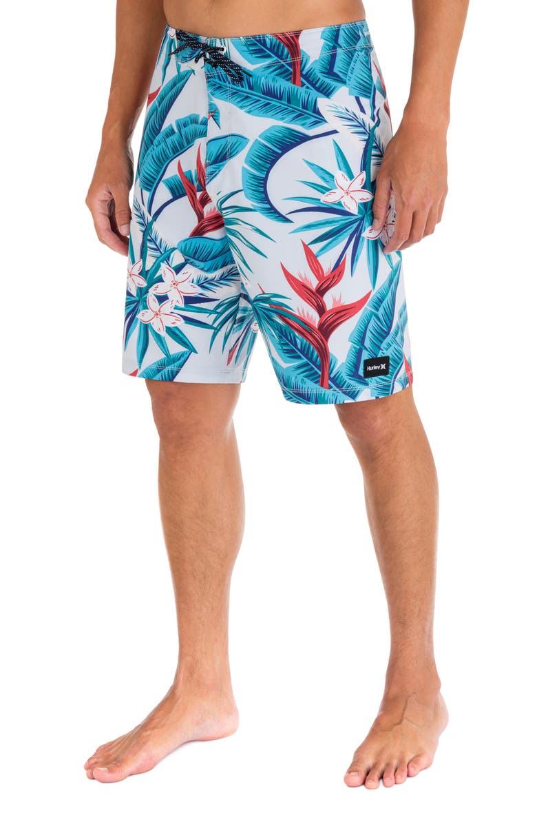 Hurley Print Swim Trunks, Alternate, color, Light Blue