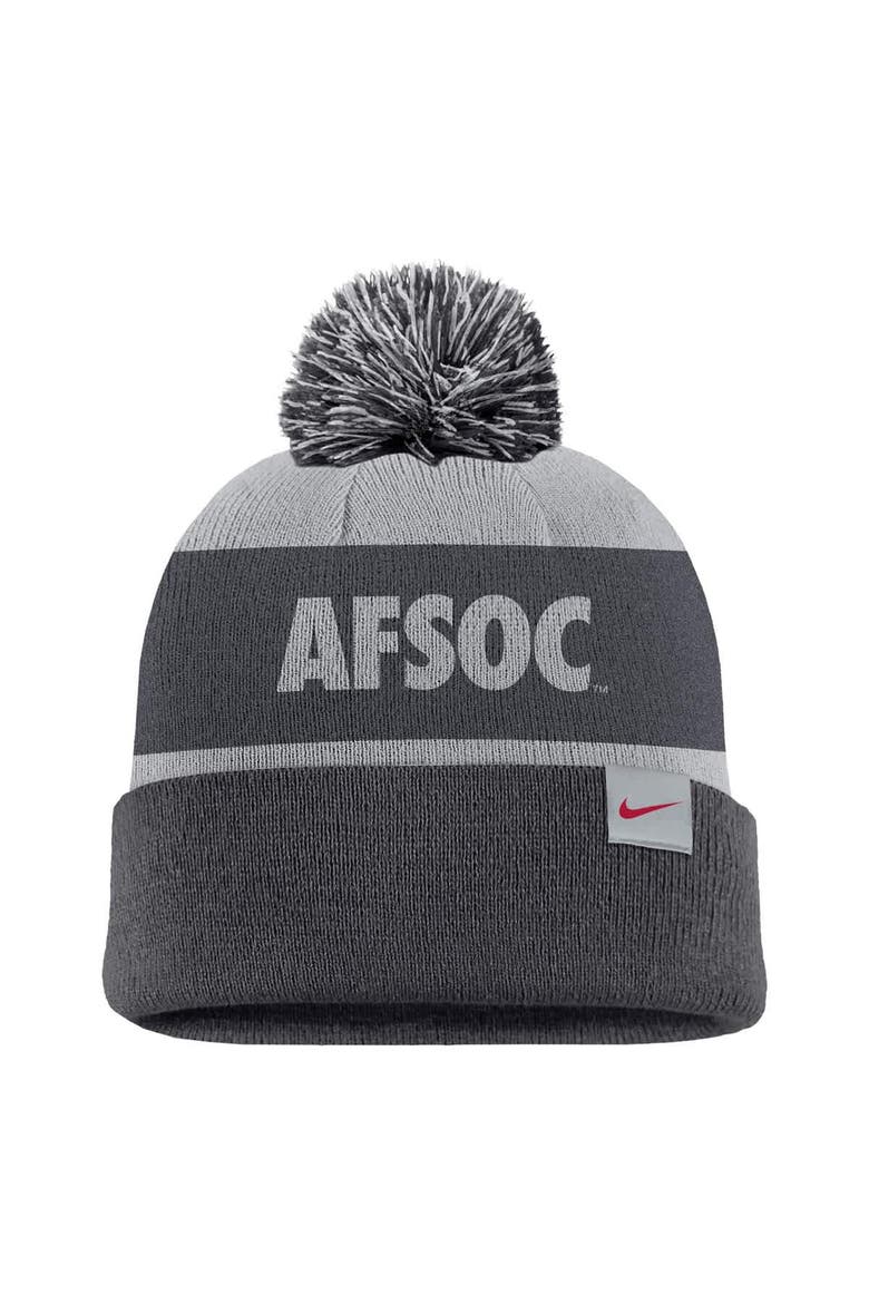 Men's Nike Charcoal Air Force Falcons Rivalry Shield Cuffed Knit Hat with Pom, Alternate, color, Charcoal