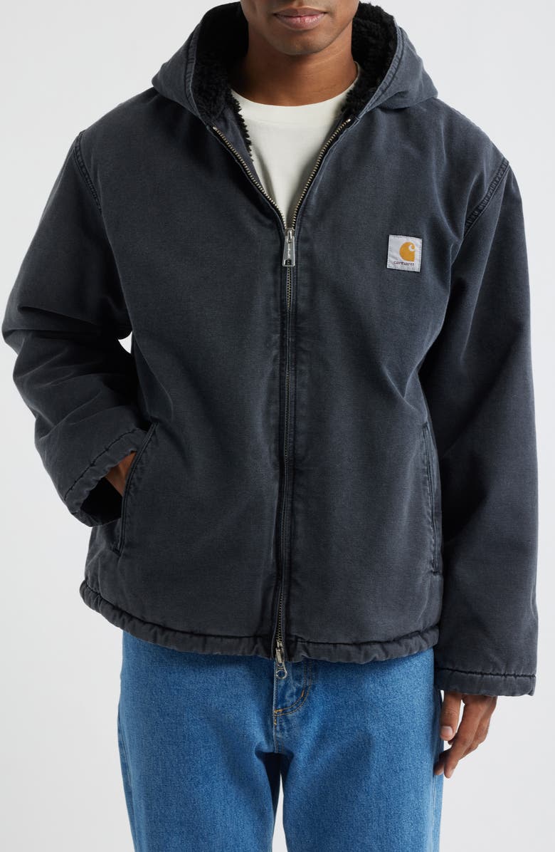Carhartt Work In Progress Mitch Fleece Lined Hooded Jacket, Alternate, color, Black (Dusky Canvas)