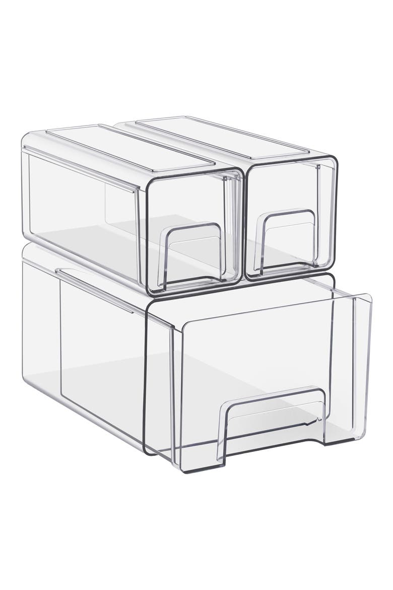 3-Piece Clear Stackable Storage Drawer Set, Main, color, CLEAR