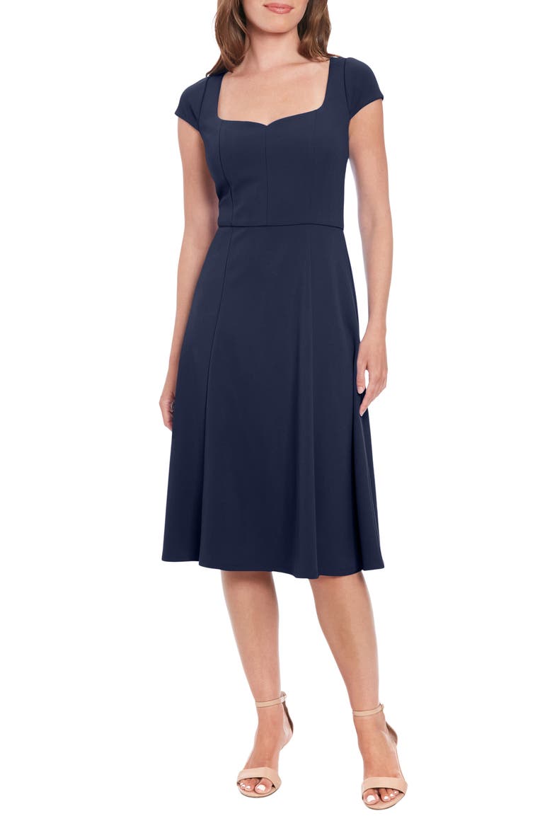 Sweetheart Neck Cap Sleeve Fit & Flare Dress, Main, color, NAVY BLAZER