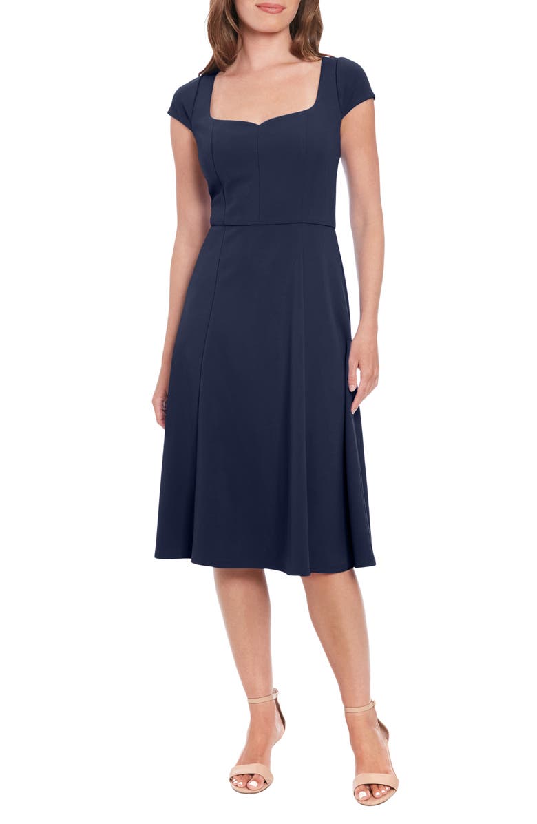 London Times Sweetheart Neck Cap Sleeve Fit & Flare Dress, Main, color, Navy Blazer