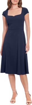 London Times Sweetheart Neck Cap Sleeve Fit & Flare Dress