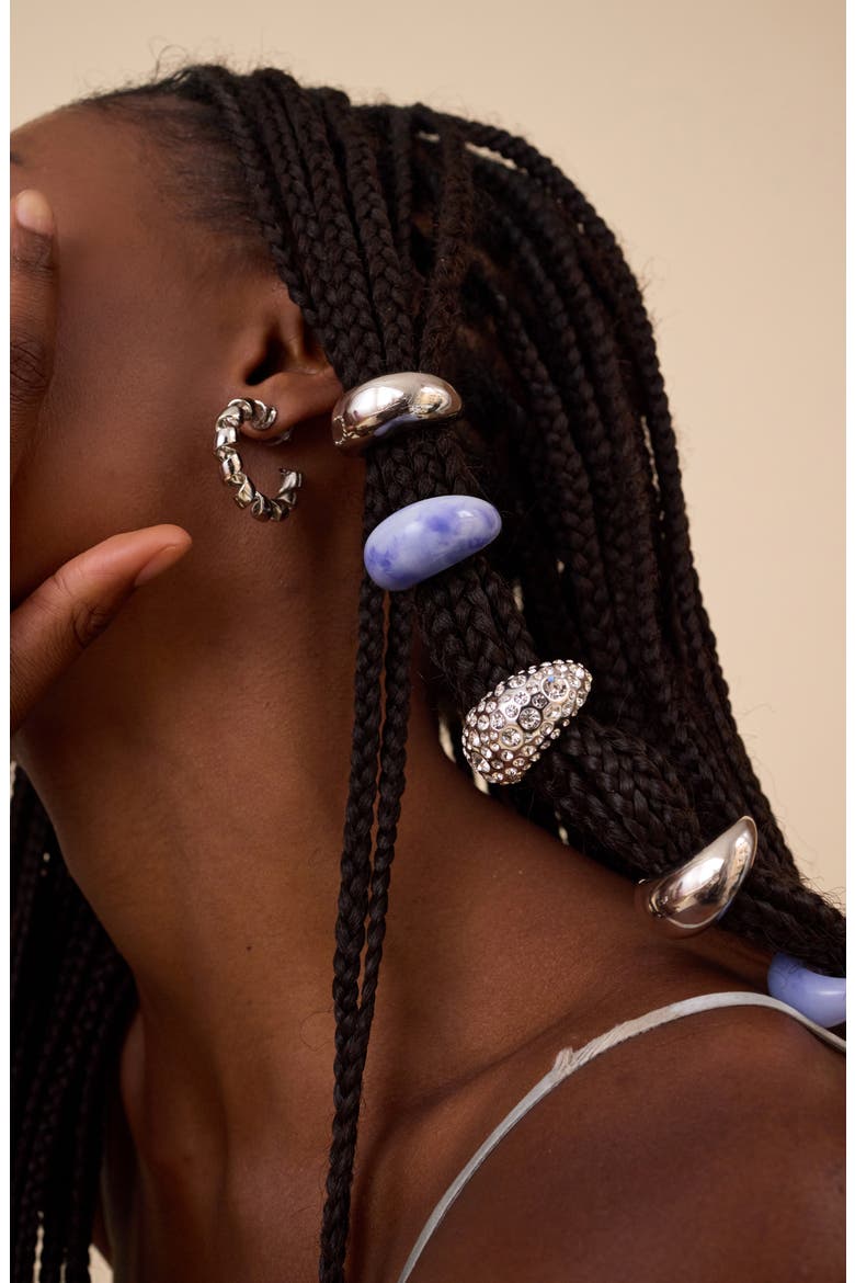 Mini Dome Pavé Cuff Ponytail Holder, Alternate, color, RHODIUM/ CRYSTAL