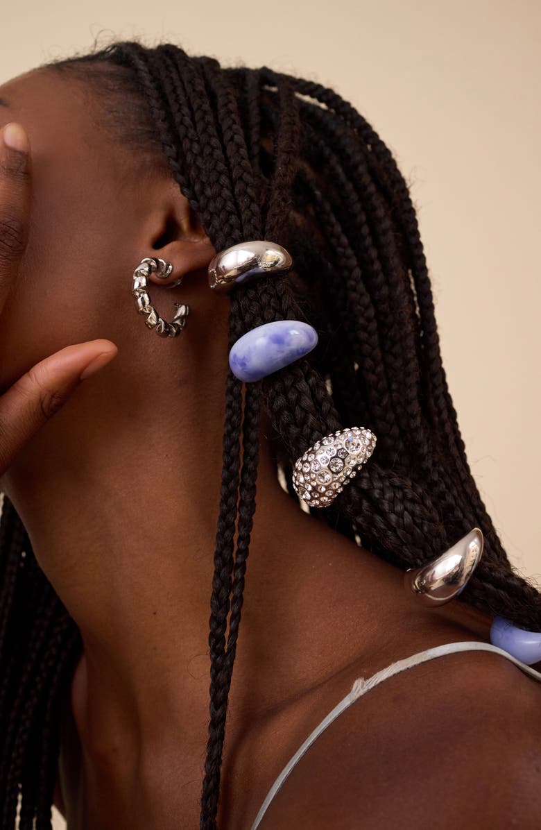 LELET NY Mini Dome Pavé Cuff Ponytail Holder, Alternate, color, Rhodium/ Crystal