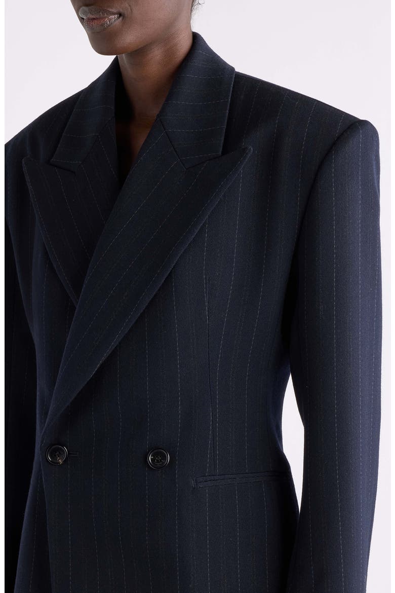 Pinstripe Double Breasted Wool Blazer, Alternate, color, MARINE FONCE GRIS