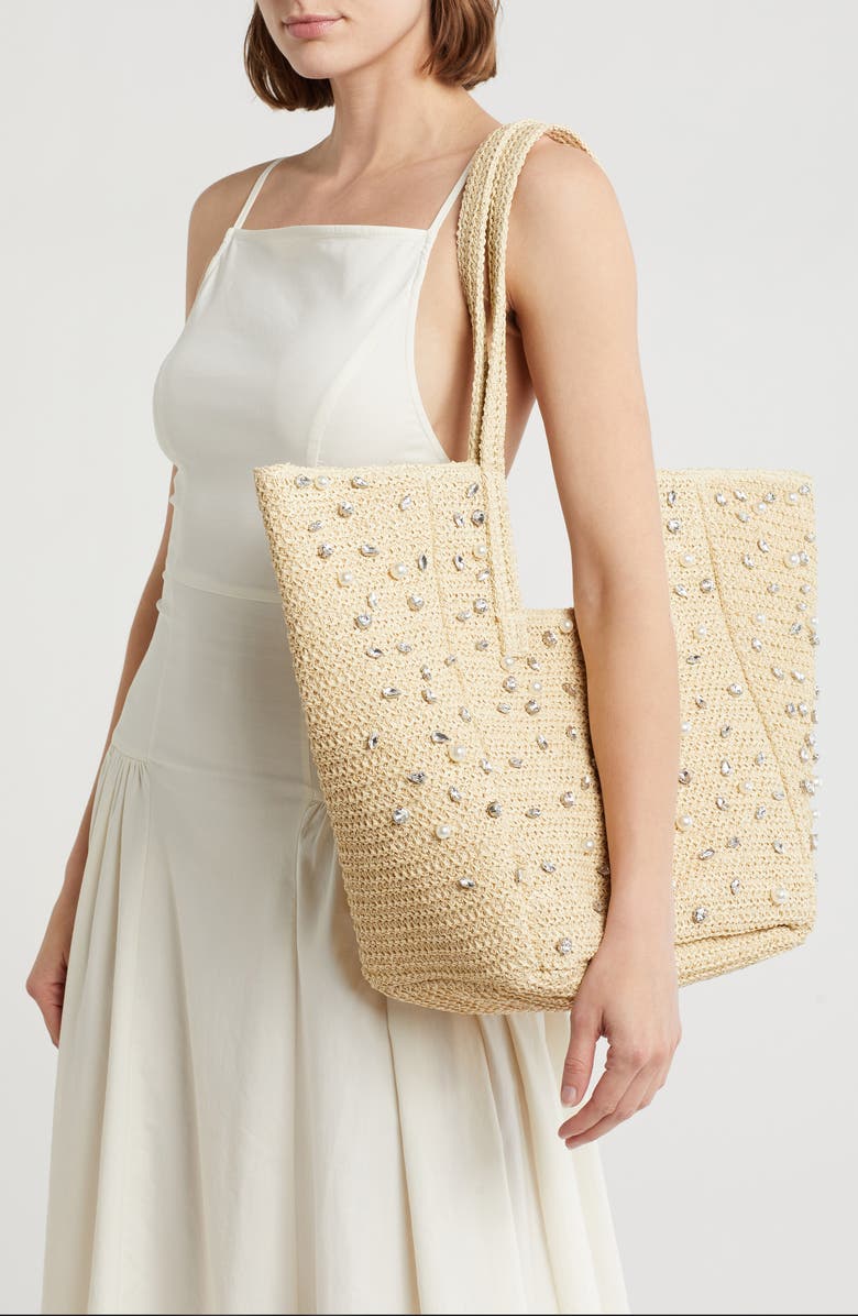 Steve Madden Gemi Embellished Woven Tote Bag, Alternate, color,