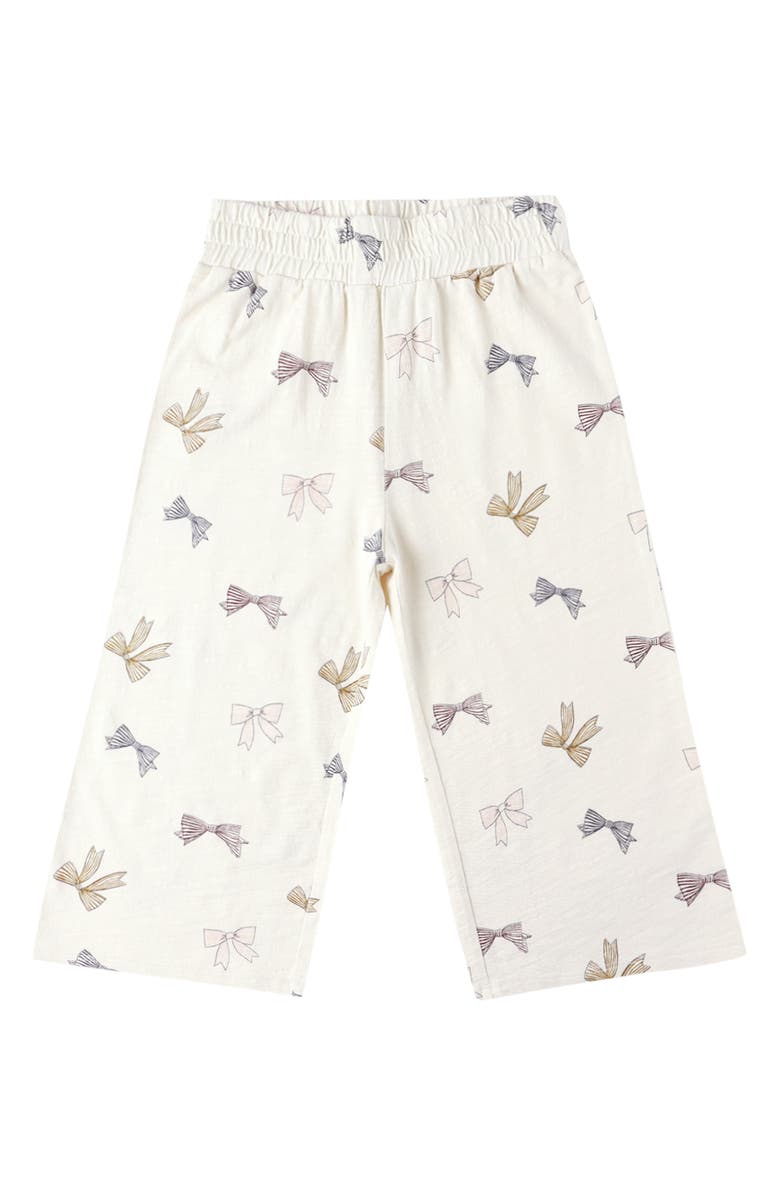 Rylee + Cru Bow Print Wide Leg Pants, Main, color, Natural