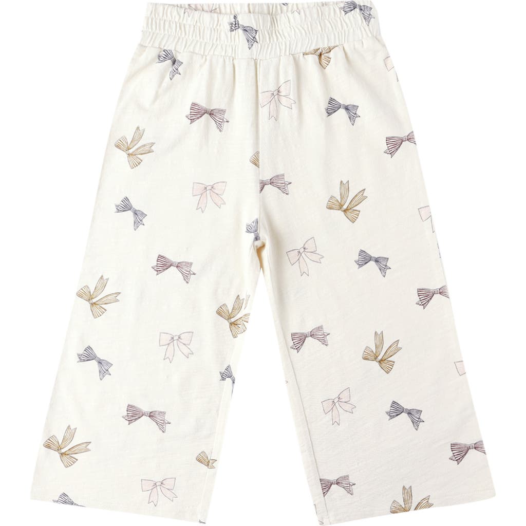 Rylee + Cru Bow Print Wide Leg Pants In Brown