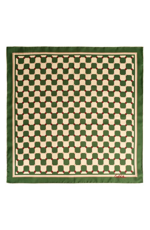Lost Pattern Checkerboard Silk Square Bandana In Green