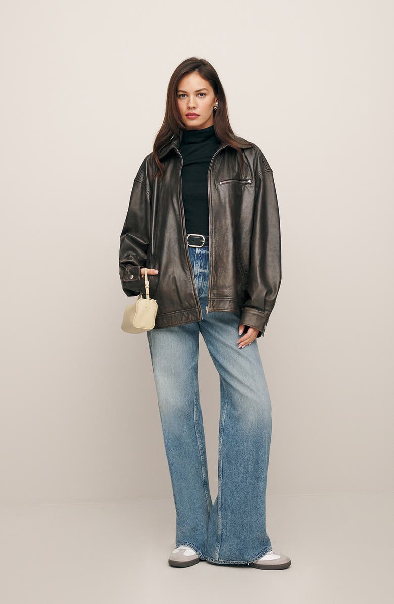 Reformation Veda Marco Oversize Leather Bomber Jacket, Alternate, color, Pitstop