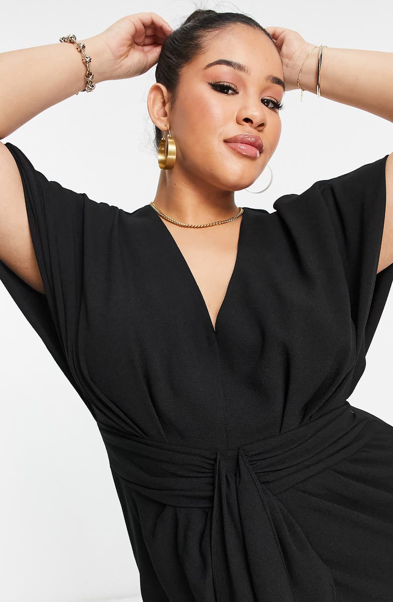 ASOS DESIGN Curve Tie Waist Crepe Midi Dress, Alternate, color, 