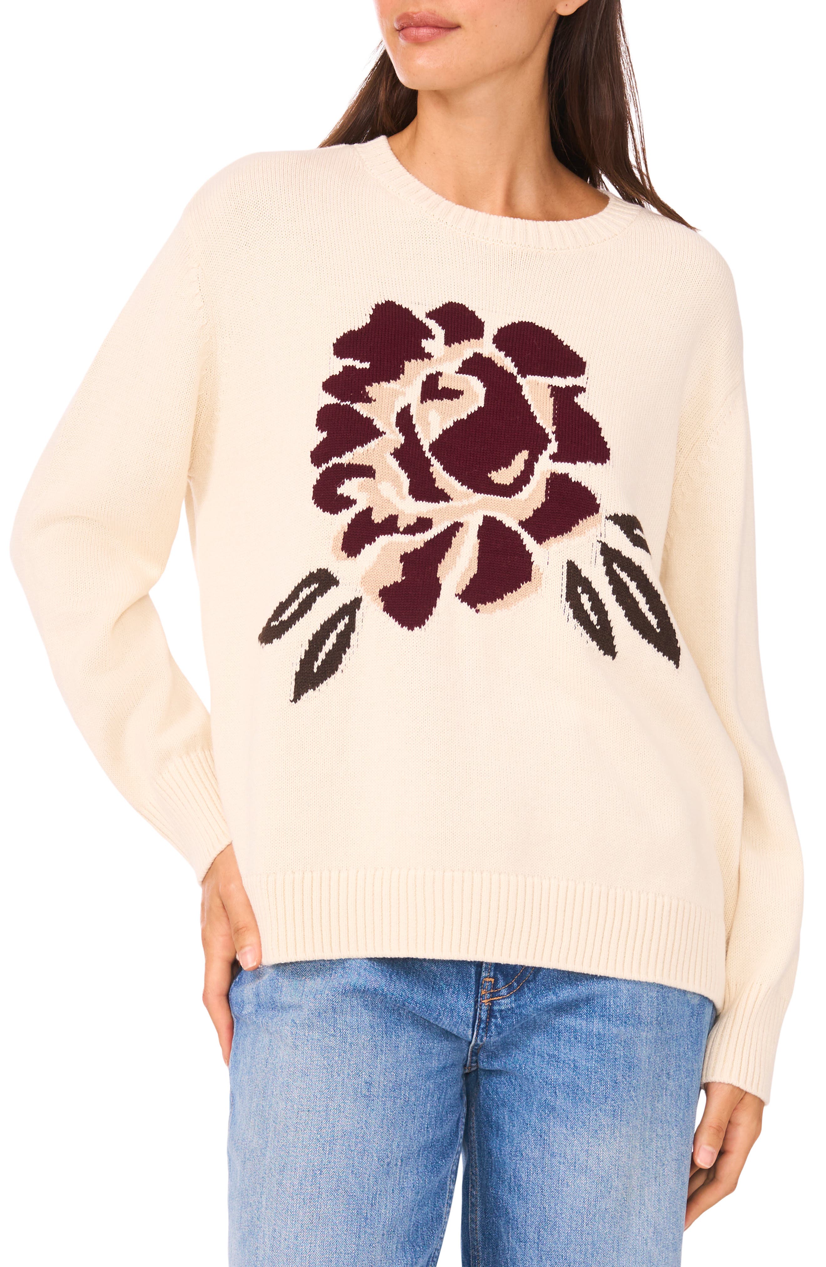 CeCe Floral Jacqard Sweater