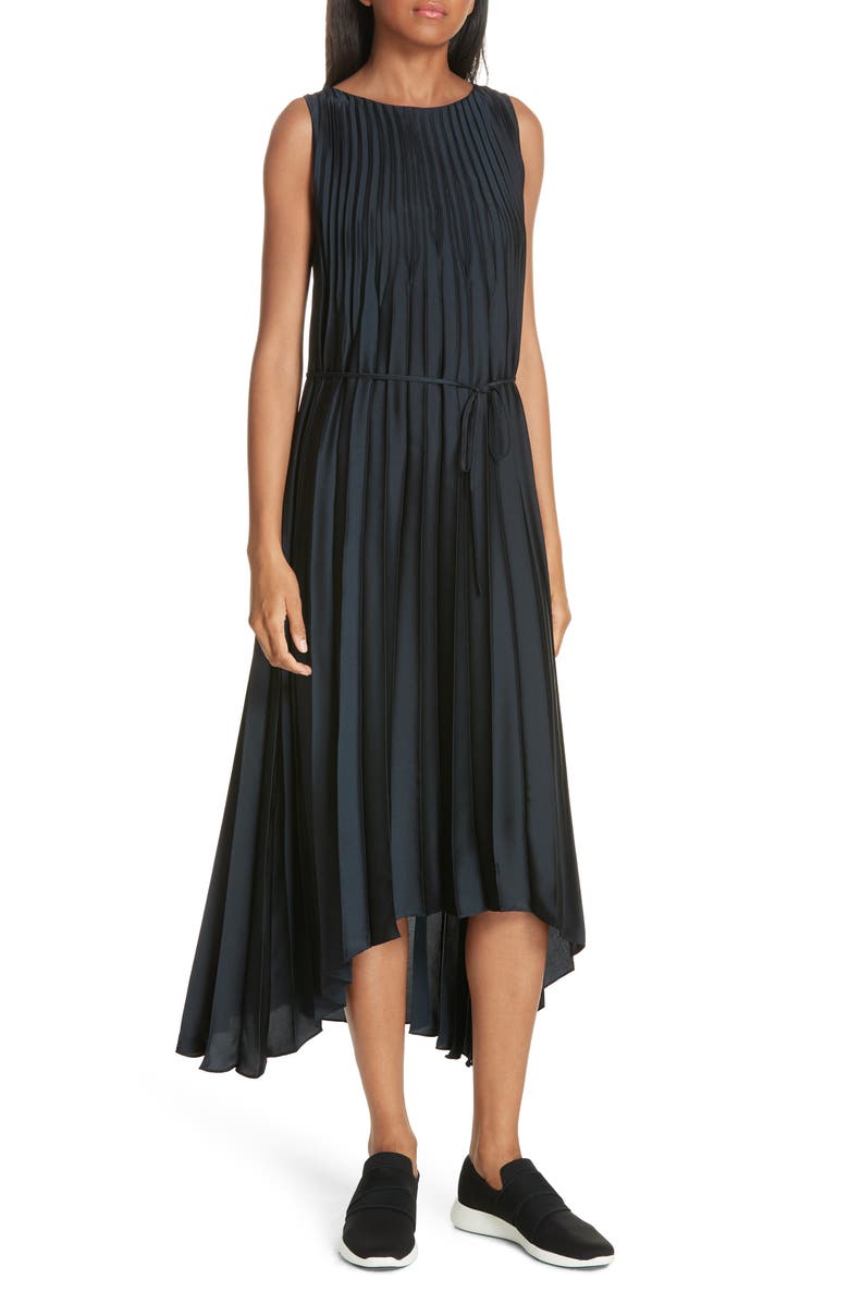 Vince Chevron Pleat Midi Dress, Main, color, 