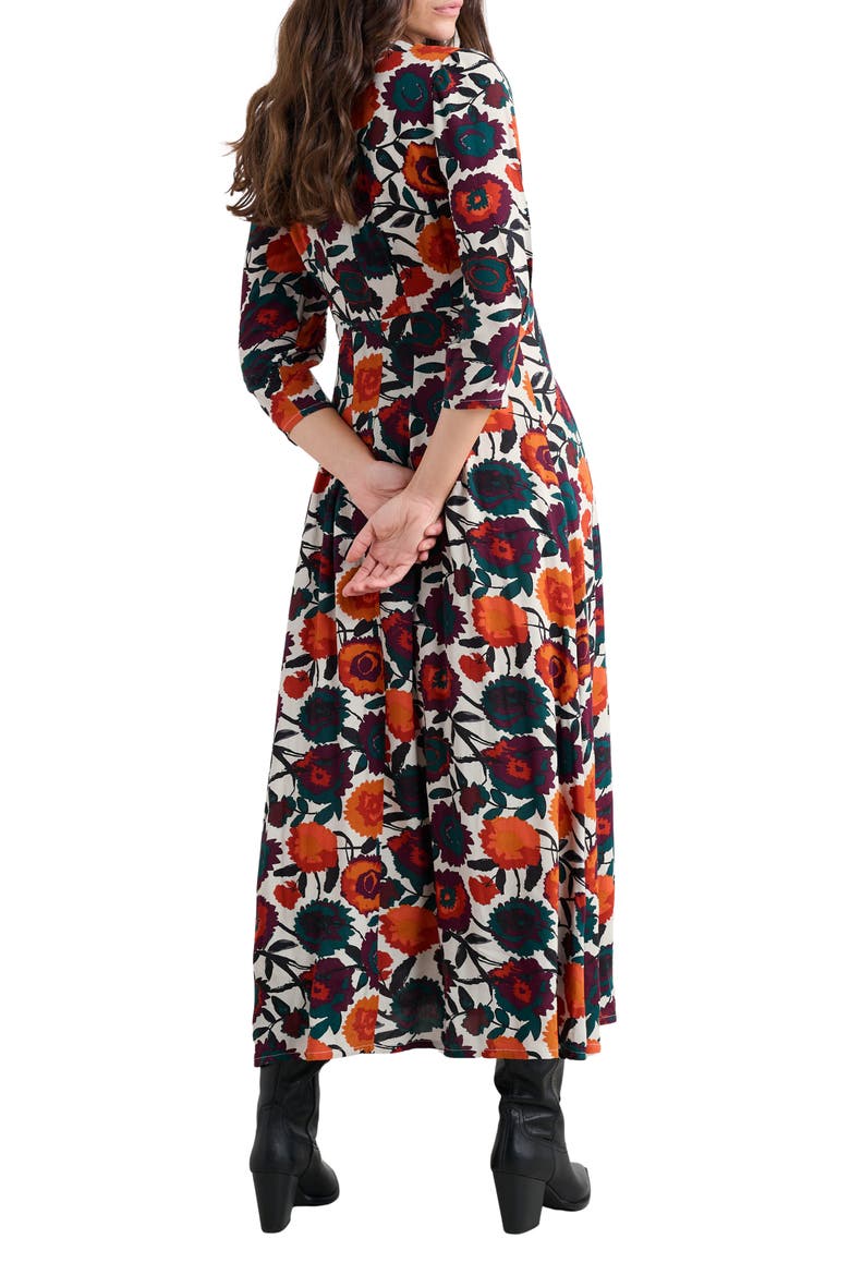 Etta Floral Pleated Midi Dress, Alternate, color, FIGURATIVE FLORAL ARAN