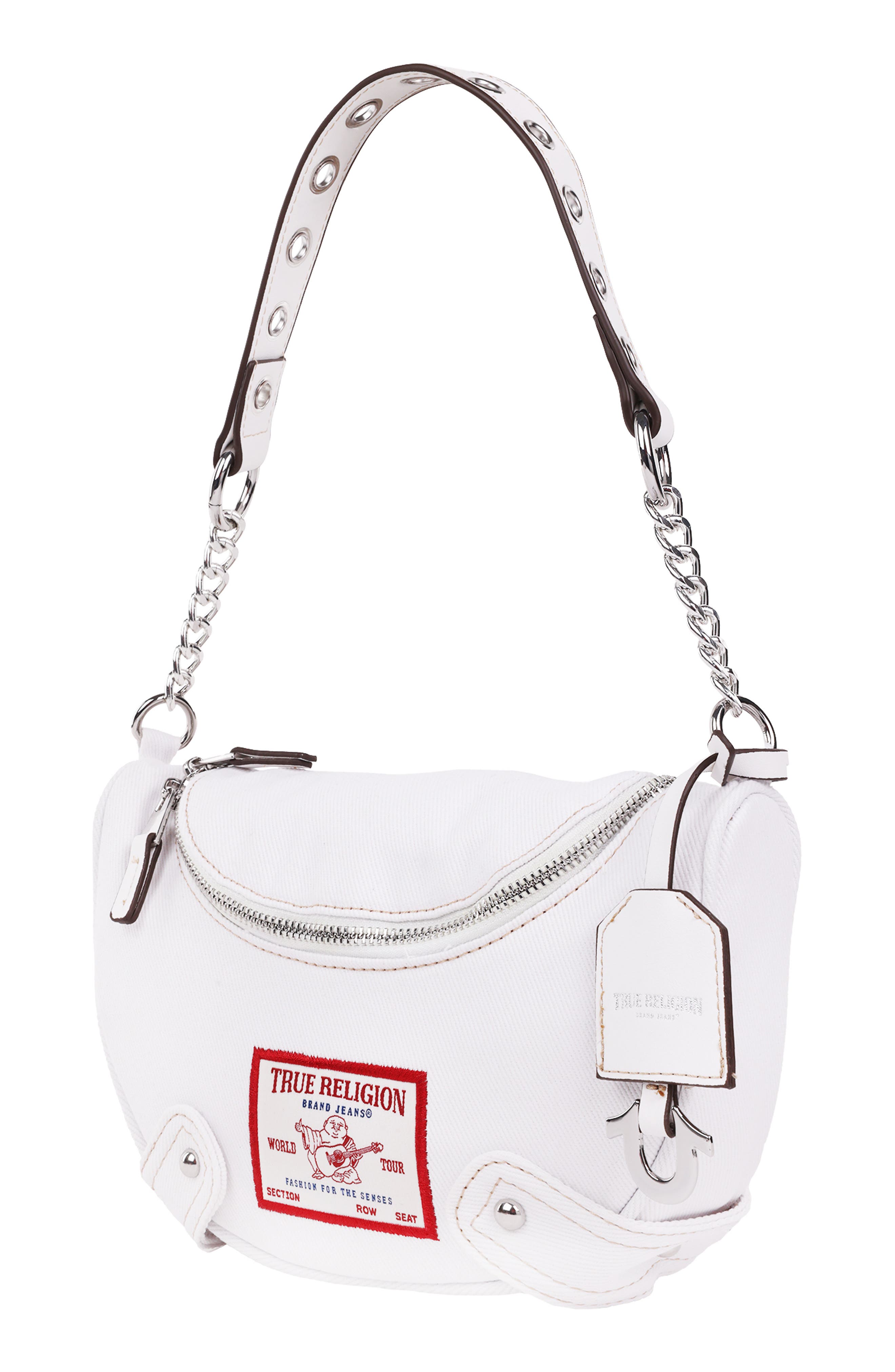 Chain Handle Denim Hobo, Alternate, color, WHITE