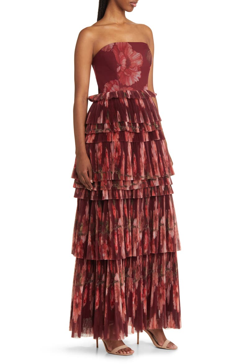 Nalina Tiered Strapless Maxi Dress, Alternate, color, WINE VINING PAINTED FLORAL