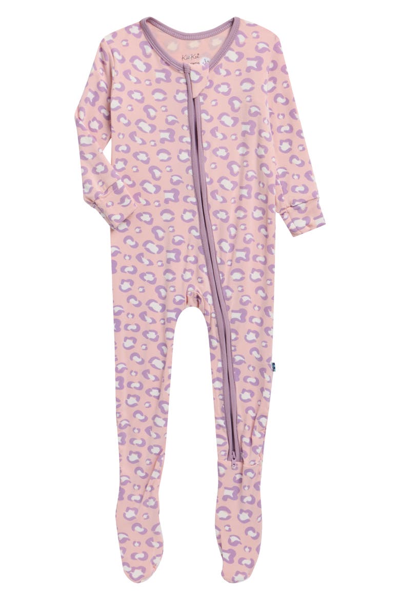 Leopard Print Zip Footie, Main, color, BABY ROSE CHEETAH