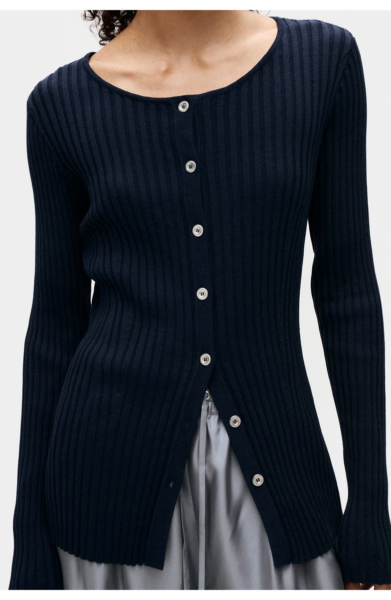 SILK LAUNDRY RIBBED KIA CARDIGAN MIDNIGHT, Main, color, 