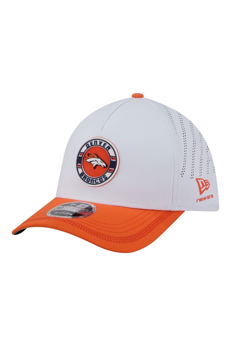 Men's New Era White/Orange Denver Broncos Patch 39THIRTY A-Frame M-Crown Perforated Flex Hat, Main, color, White