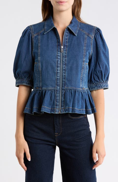 Daphne Puff Sleeve Peplum Denim Jacket