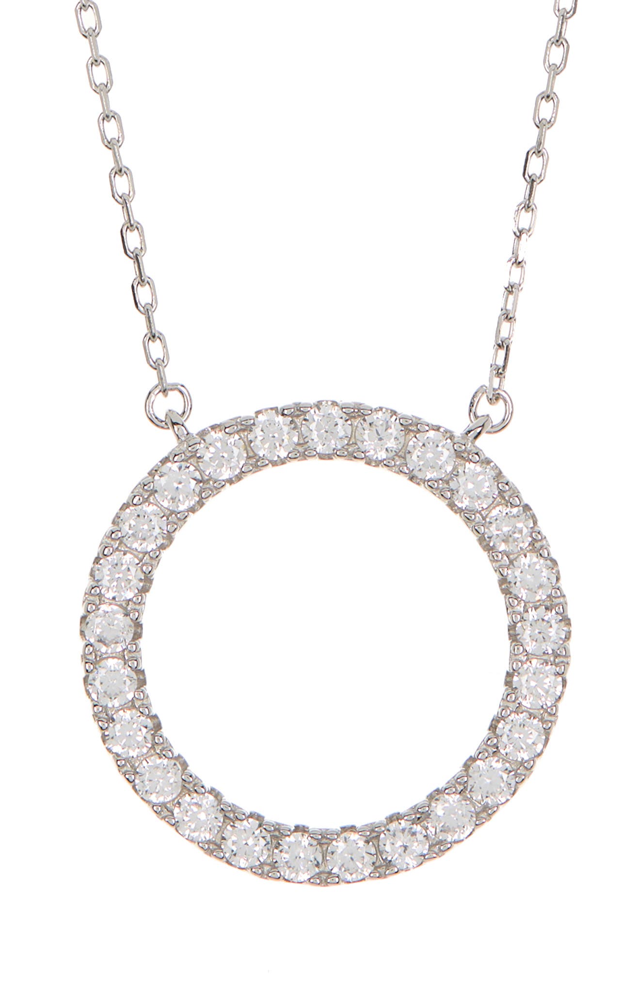 SUZY LEVIAN Sterling Silver Pavé White Cubic Zirconia Circle Pendant Necklace