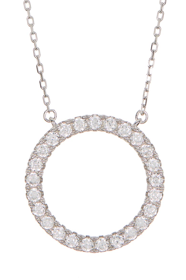 Sterling Silver Pavé White Cubic Zirconia Circle Pendant Necklace, Main, color, WHITE
