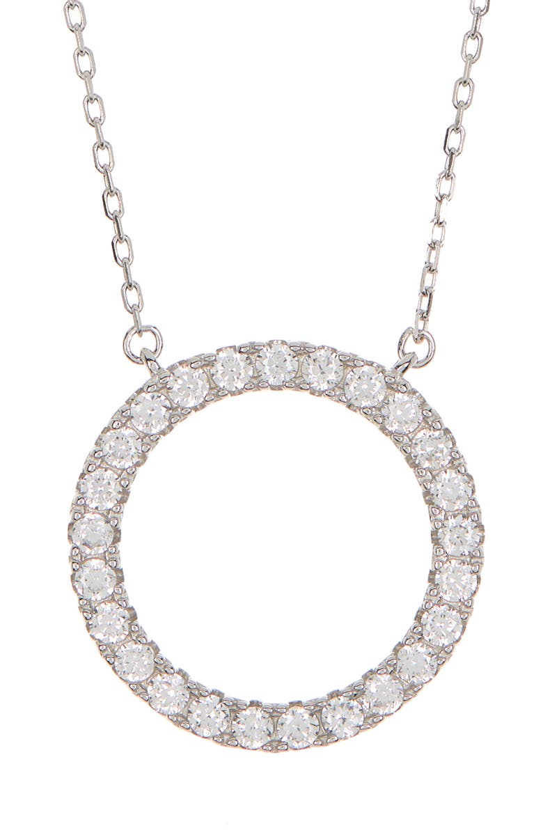 SUZY LEVIAN Sterling Silver Pavé White Cubic Zirconia Circle Pendant Necklace, Main, color, White