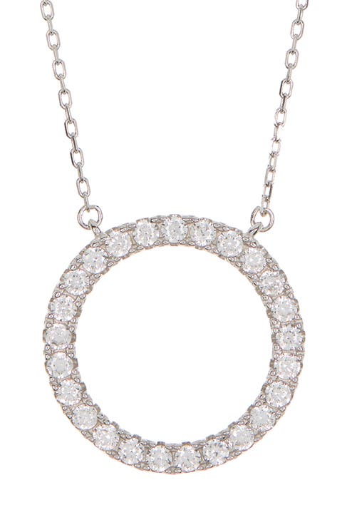 Sterling Silver Pavé White Cubic Zirconia Circle Pendant Necklace