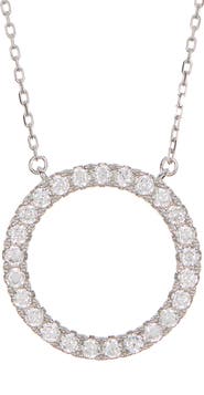 SUZY LEVIAN Sterling Silver Pavé White Cubic Zirconia Circle Pendant Necklace